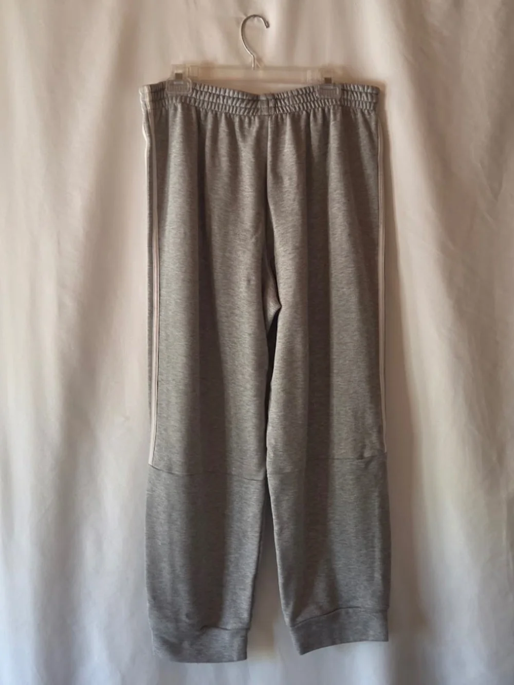 Adidas Climalite Essential Fleece Jogger Sweatpants Gray White 3 Stripes Size XL